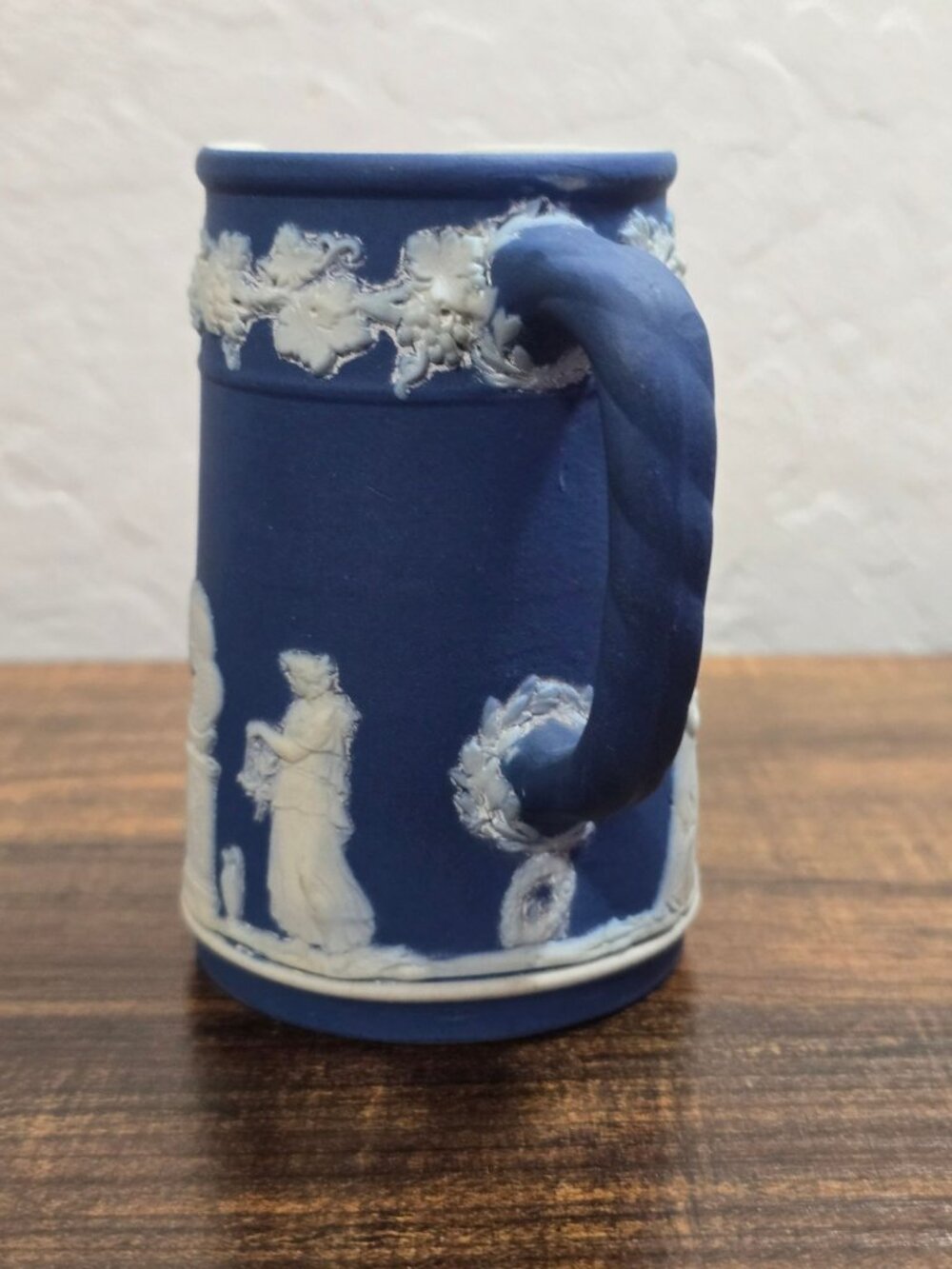 Antique Wedgwood Cobalt Blue & White Jasperware Pitcher With Greek Revival READ - Picture 2 of 10